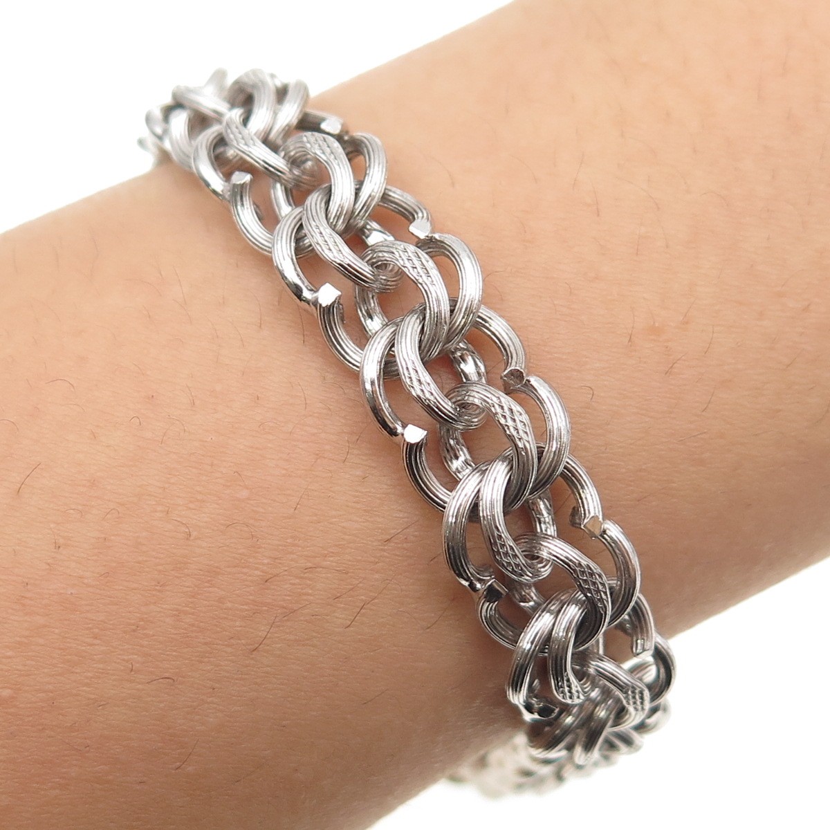 A&Z HAYWARD 925 Sterling Silver Antique Art Deco Double Rolo Link Bracelet 7″