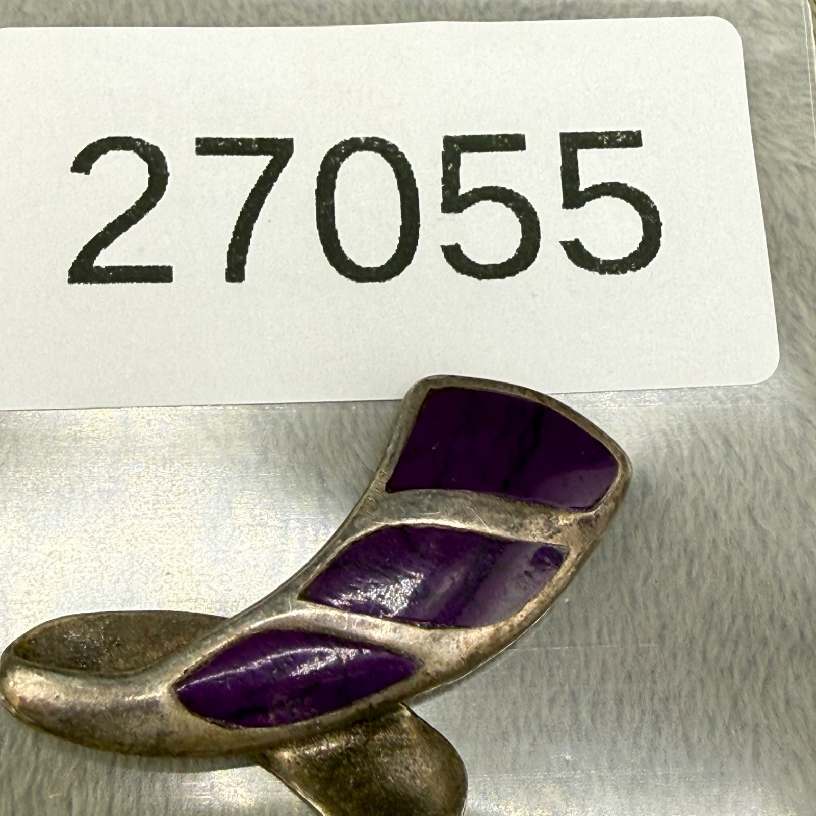 Vintage Sterling Silver Pendant Purple Polished Stone Inlay