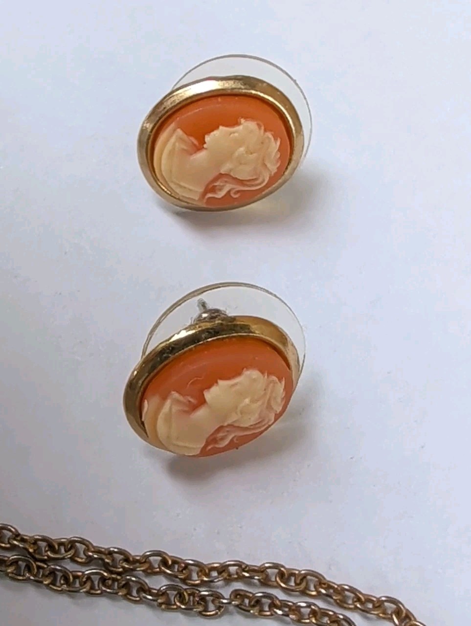 Vintage Faux Cameo Brooch Necklace And 2 x Earrings