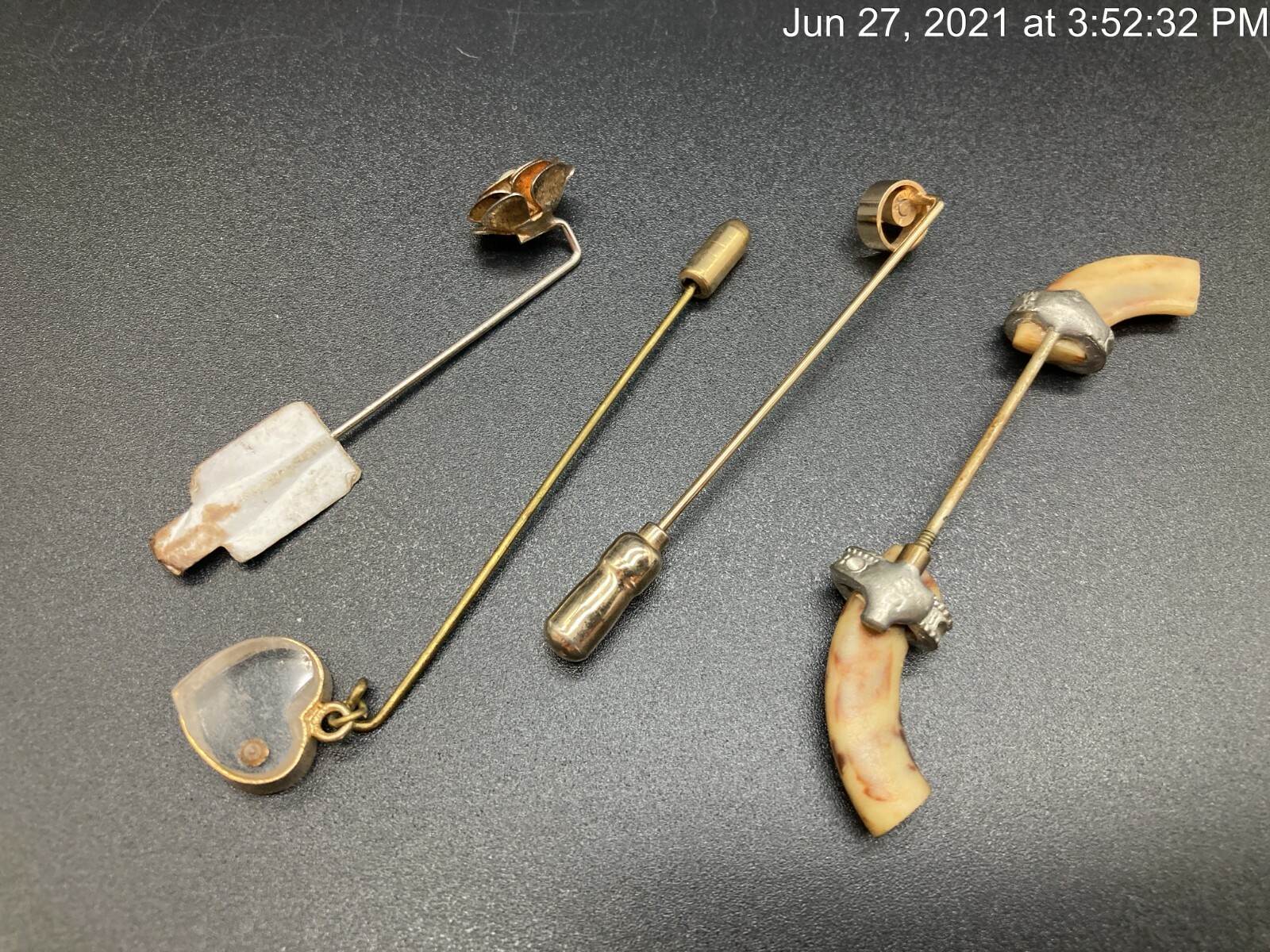 4 Vintage Hat Pin Art Deco Paste Vintage Plastic Crystal Collectibles Lot Of 4