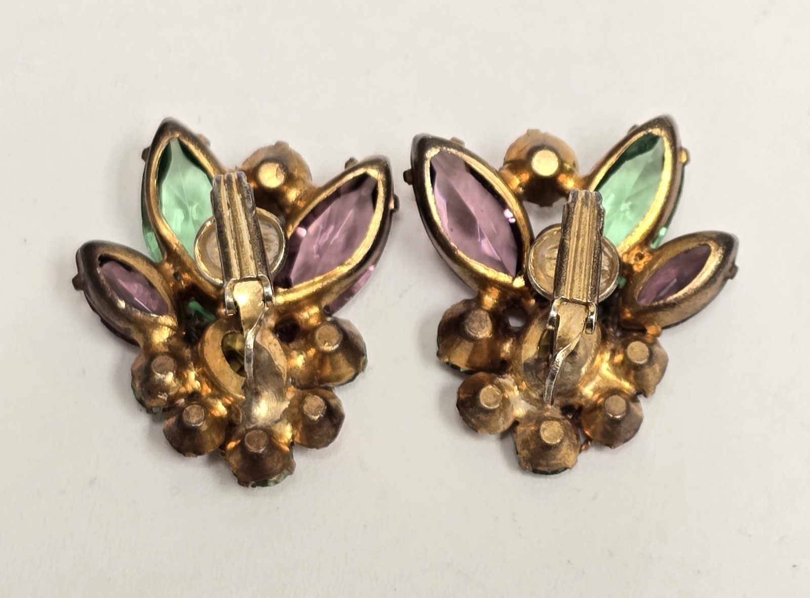 Vintage Original By Robert Brass Filigree Rhinestone Earrings