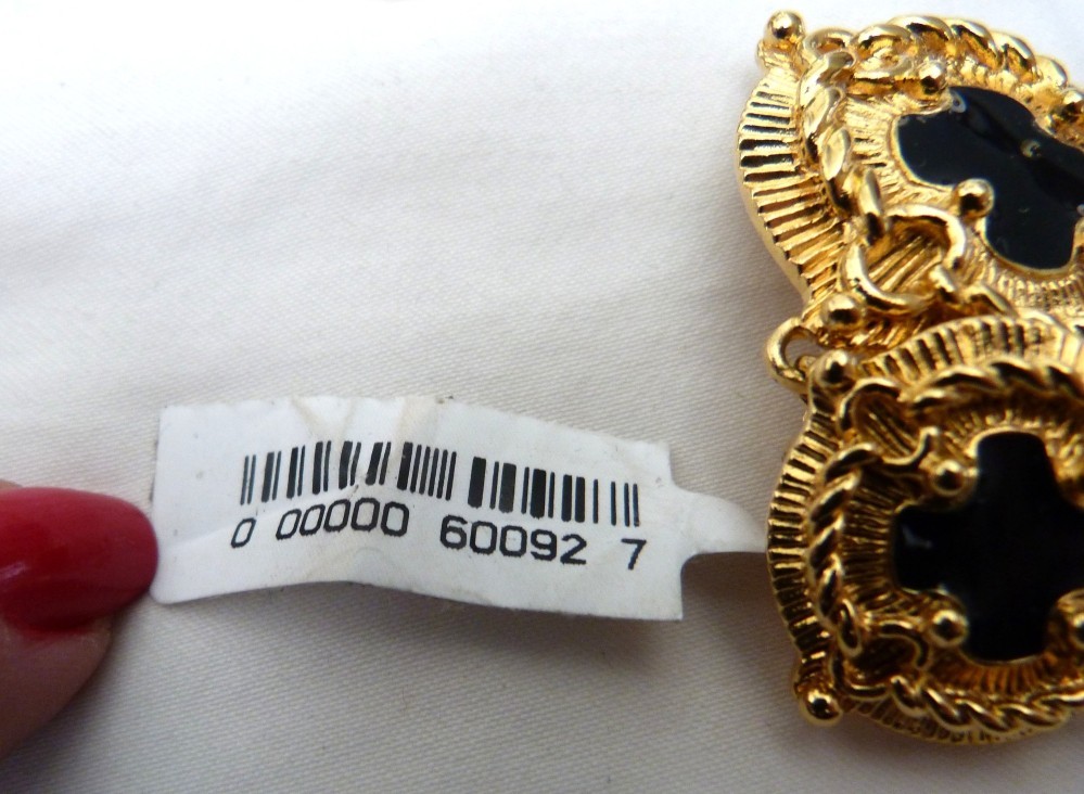 2 3/8″ VTG SIGNED ST JOHN BLACK ENAMEL ETRUSCAN DANGLE DROP EARRINGS NEW W/TAGS