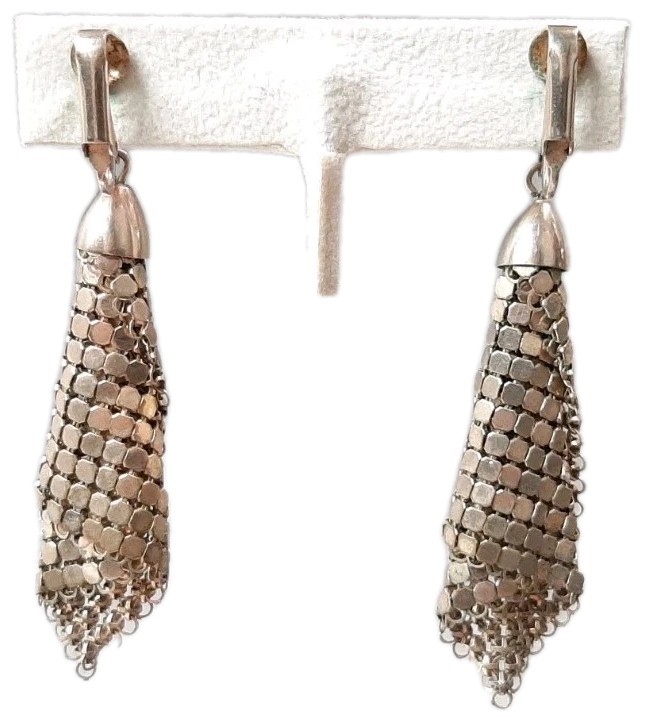 VTG Goldtone Chain Mesh Ball Drop Dangle Clip-on Earrings Retro Disco Elegant 3″