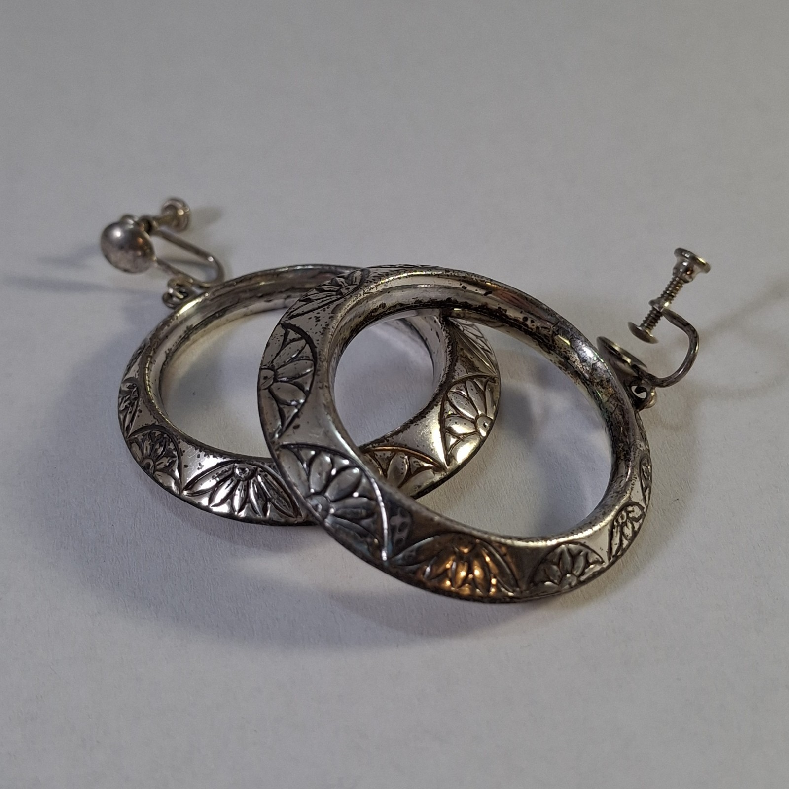 Vintage Big Chunky Drop Dangle Stamped Sterling Silver Hoop Earrings 16 g