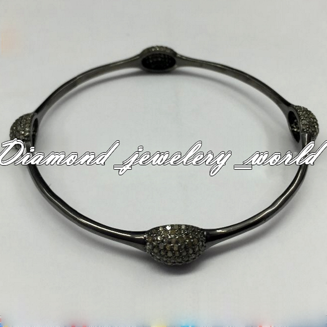 3.75ctw Genuine Old Mine Rose Cut Diamond Silver Vintage Bangle Bracelet Jewelry