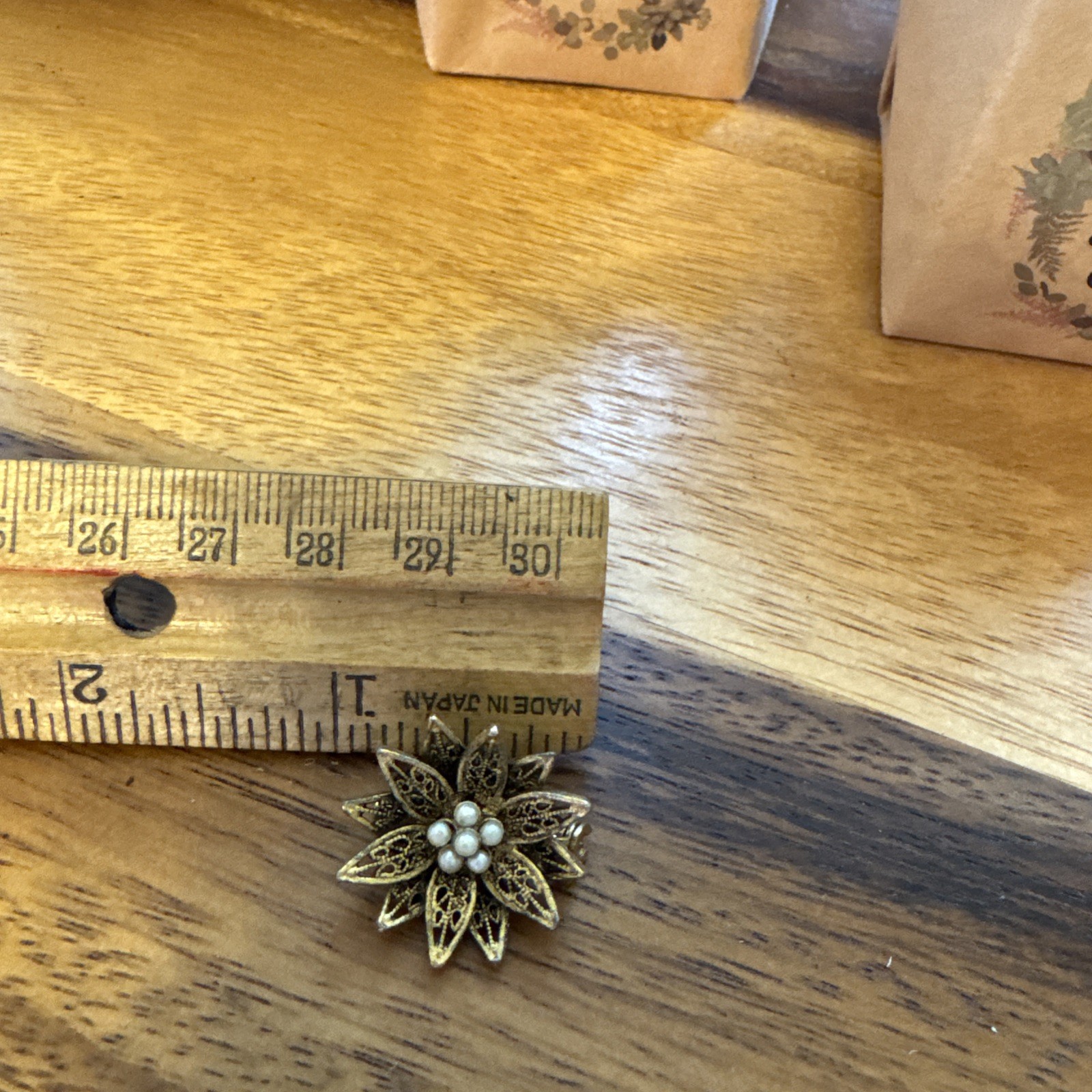 Vintage Tacoa Gold Toned Flower Pearl Brooch Signed Dainty Lapel Pin Old Money