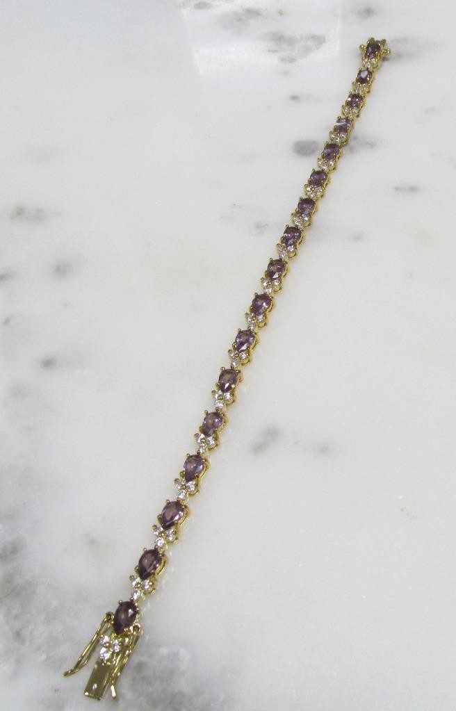 DBJ Amethyst & Clear Stone Gold Plated Sterling Silver Bracelet ~ 12g ~ 9-A506
