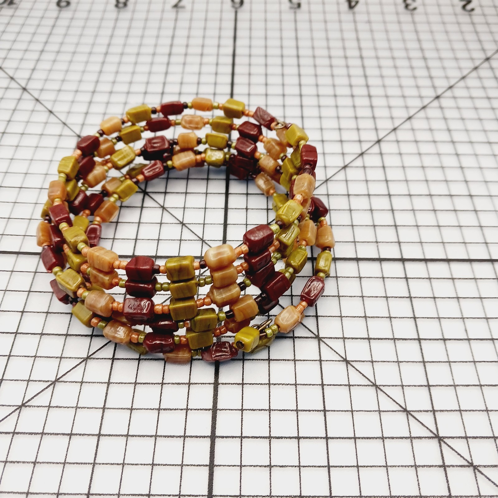 Bracelet VTG Coil Wrap Beaded Multi Strand Earth Tone Boho Memory Wire Y2K 2000s