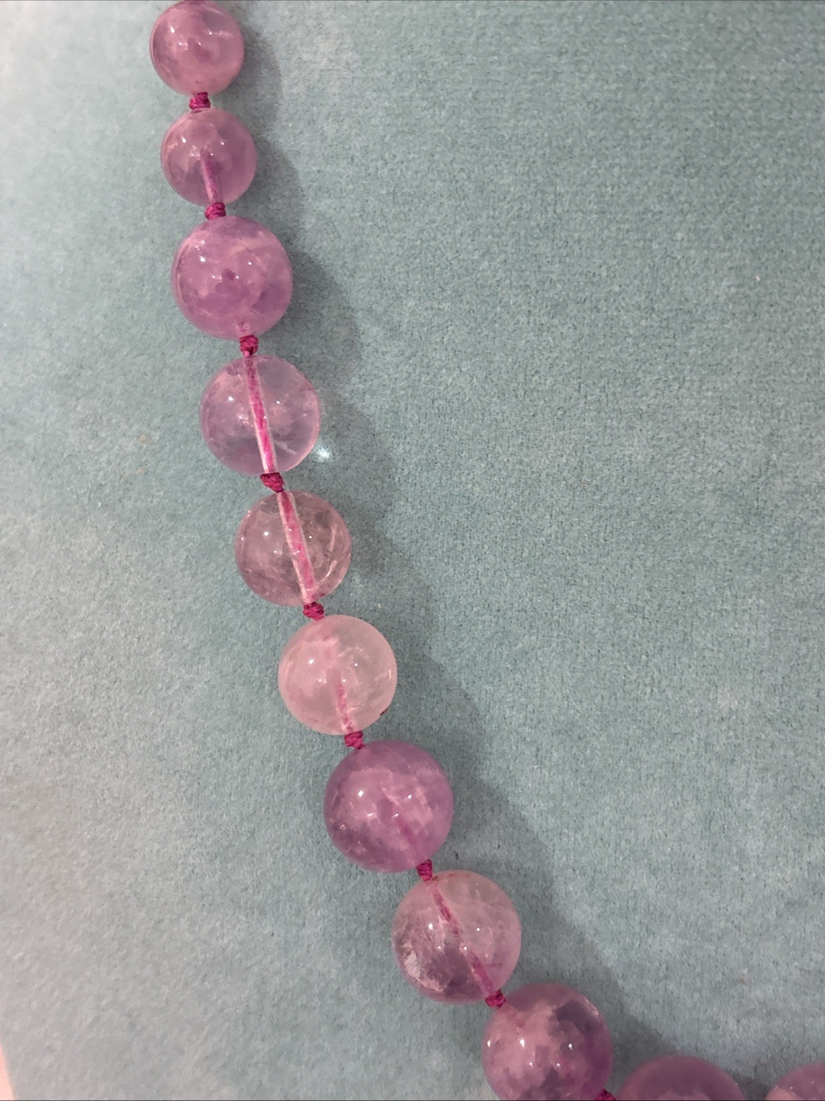 Vintage Chinese Export Sterling Silver Clasp Hand Knotted Amethyst Necklace 20″