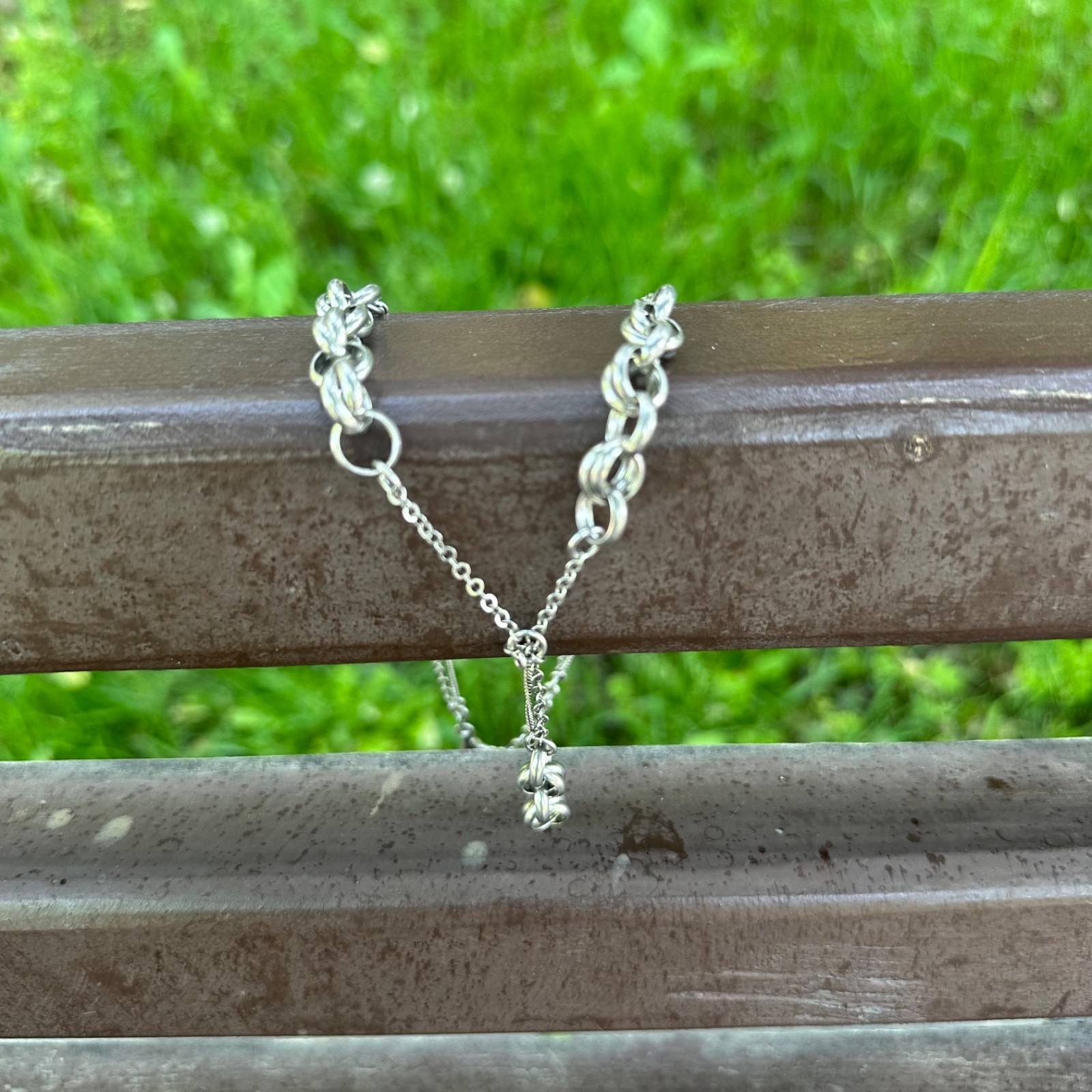 Vintage Italian Sterling Silver Lariat Double Link Rolo Chain Statement Necklace