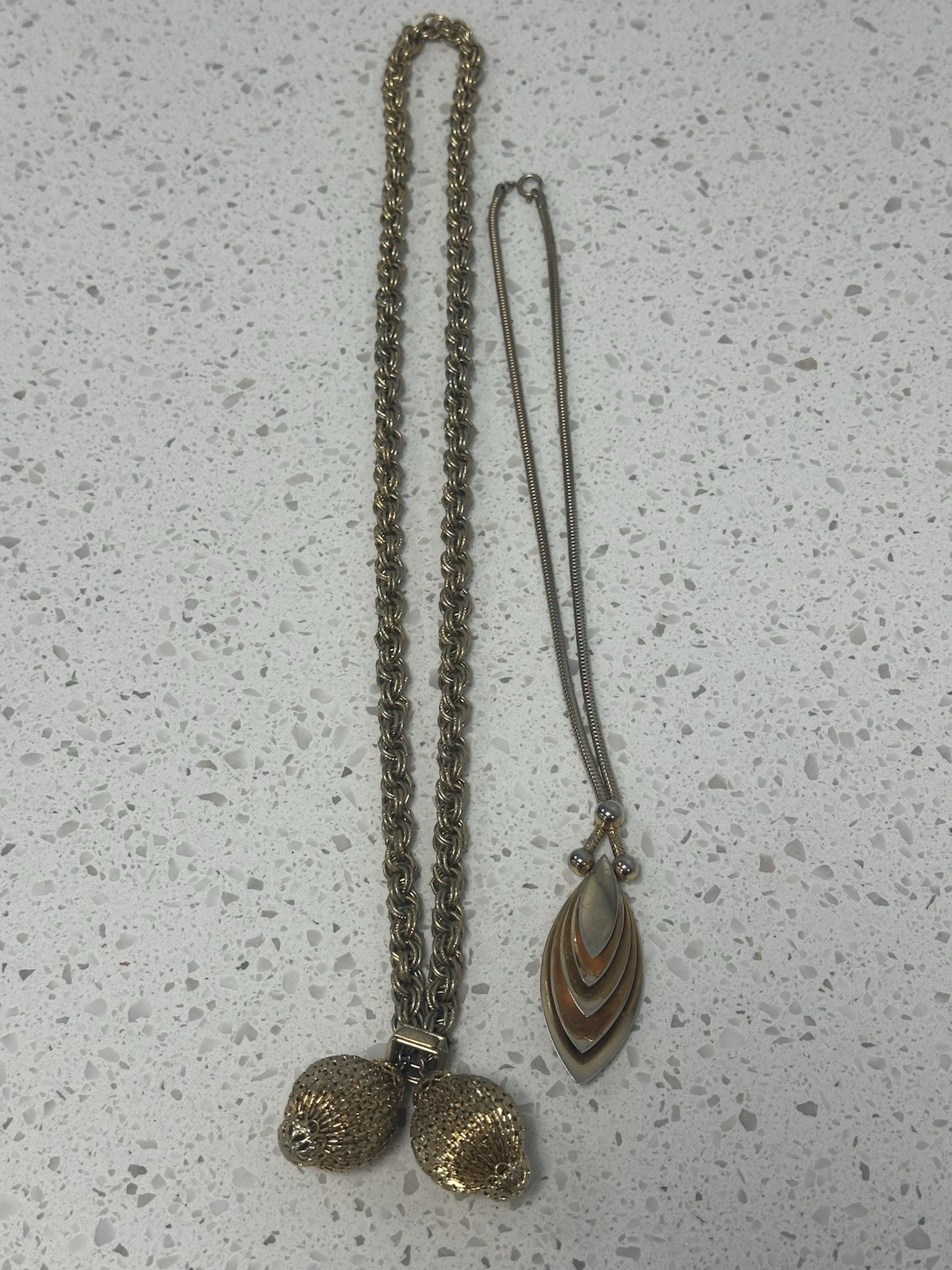 Vintage Gold Tone Mecklace Lot Of 2 Mesh Rope Chain Long Short