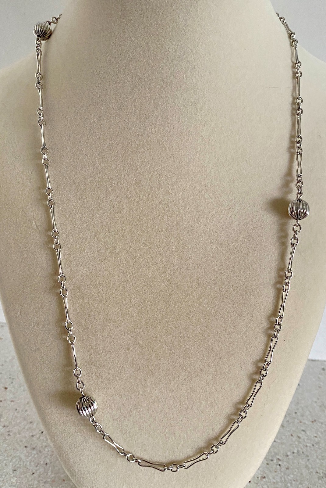 Vintage 925 Sterling Ball Bead Bar Link Necklace Set of 2 Layering 21″ & 34″