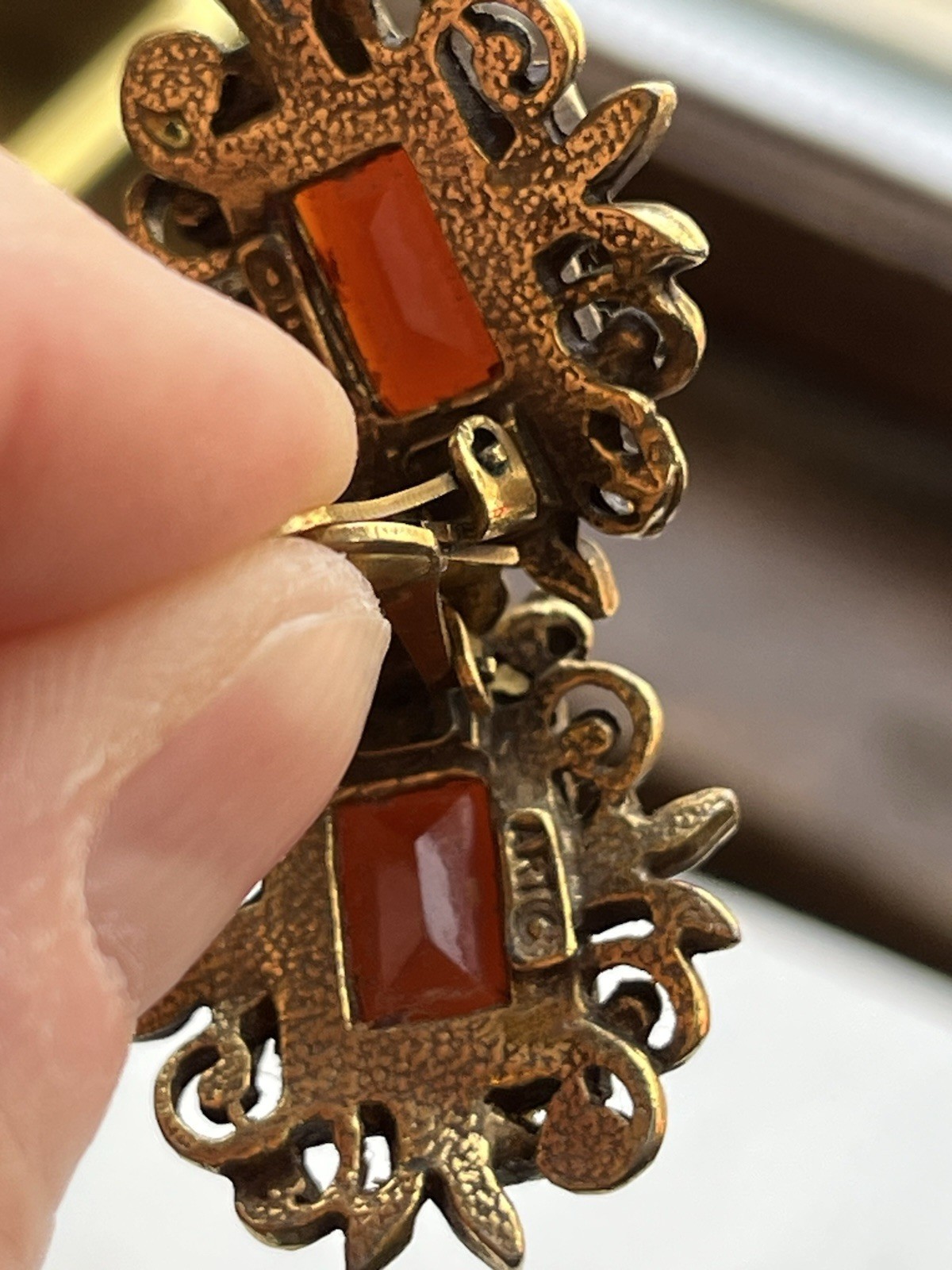 Vintage Carnelian Cabochon ART Clip On Earrings TACOA Brooch And Necklace Set