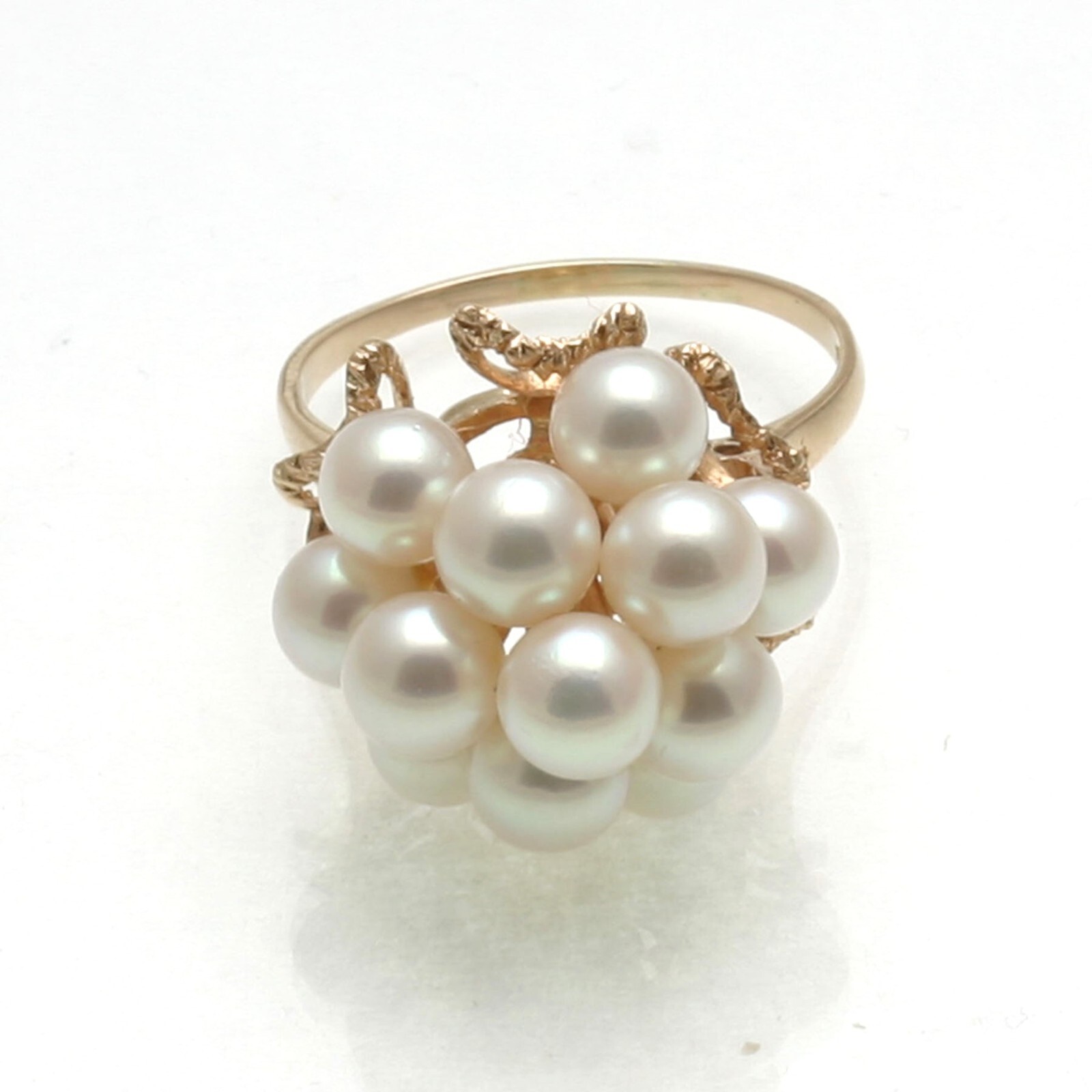 Vintage 14k yellow gold white pink Pearl Cocktail Ring Vintage large right hand