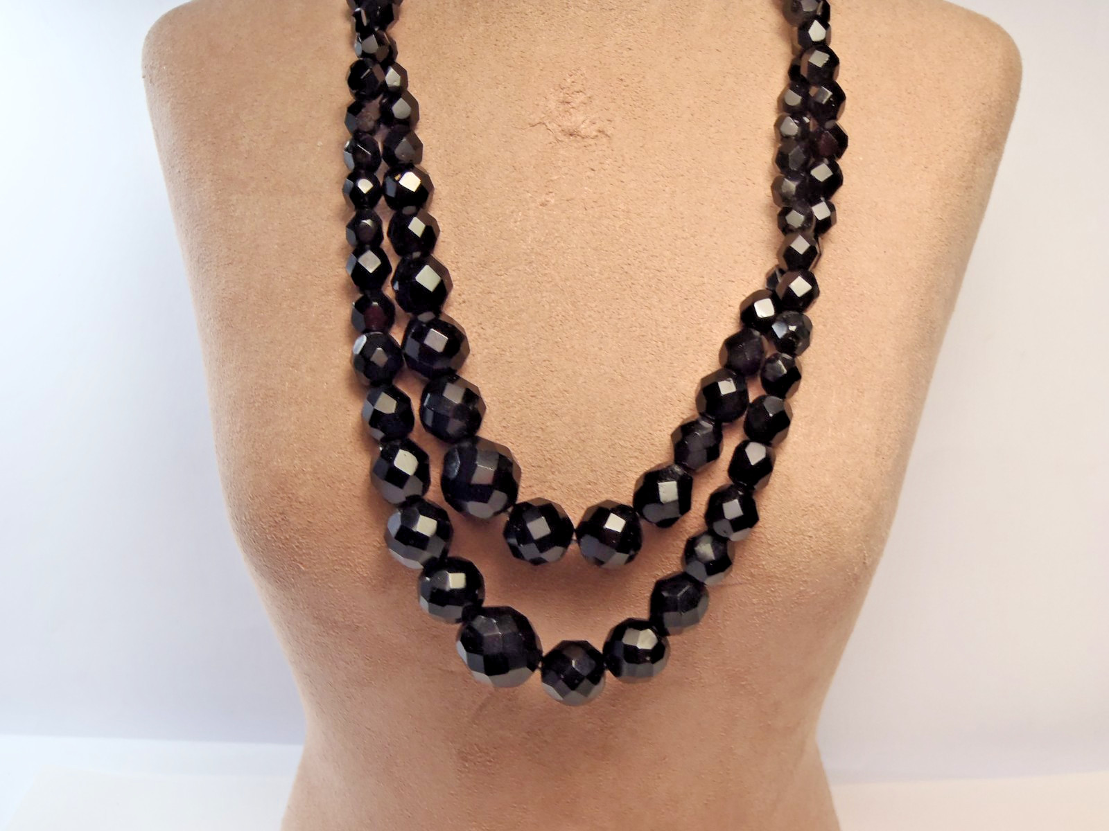 Vintage Laguna Black Faceted Glass Double-Strand Necklace