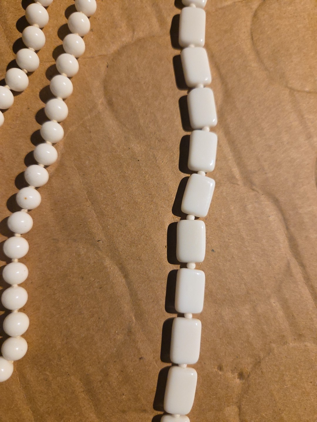 Vintage Milk Glass 17 1/4 Inch Chiclet And 15 1/4 Inch Double Tier Choker