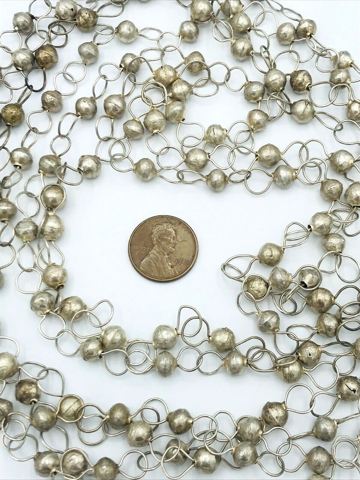 Set of Two Vintage Aluminum Ball Link Chain Layering Necklaces 60″