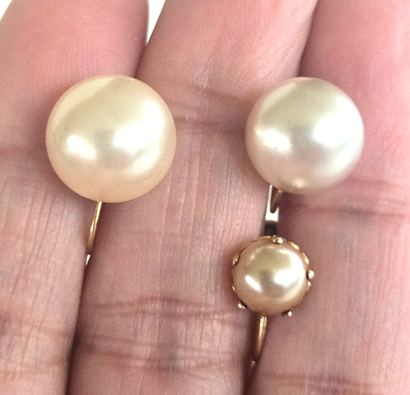 3 Vintage 10K Signed BDA S & G Faux Pearl Single Screw Back Earrings 4.95grams