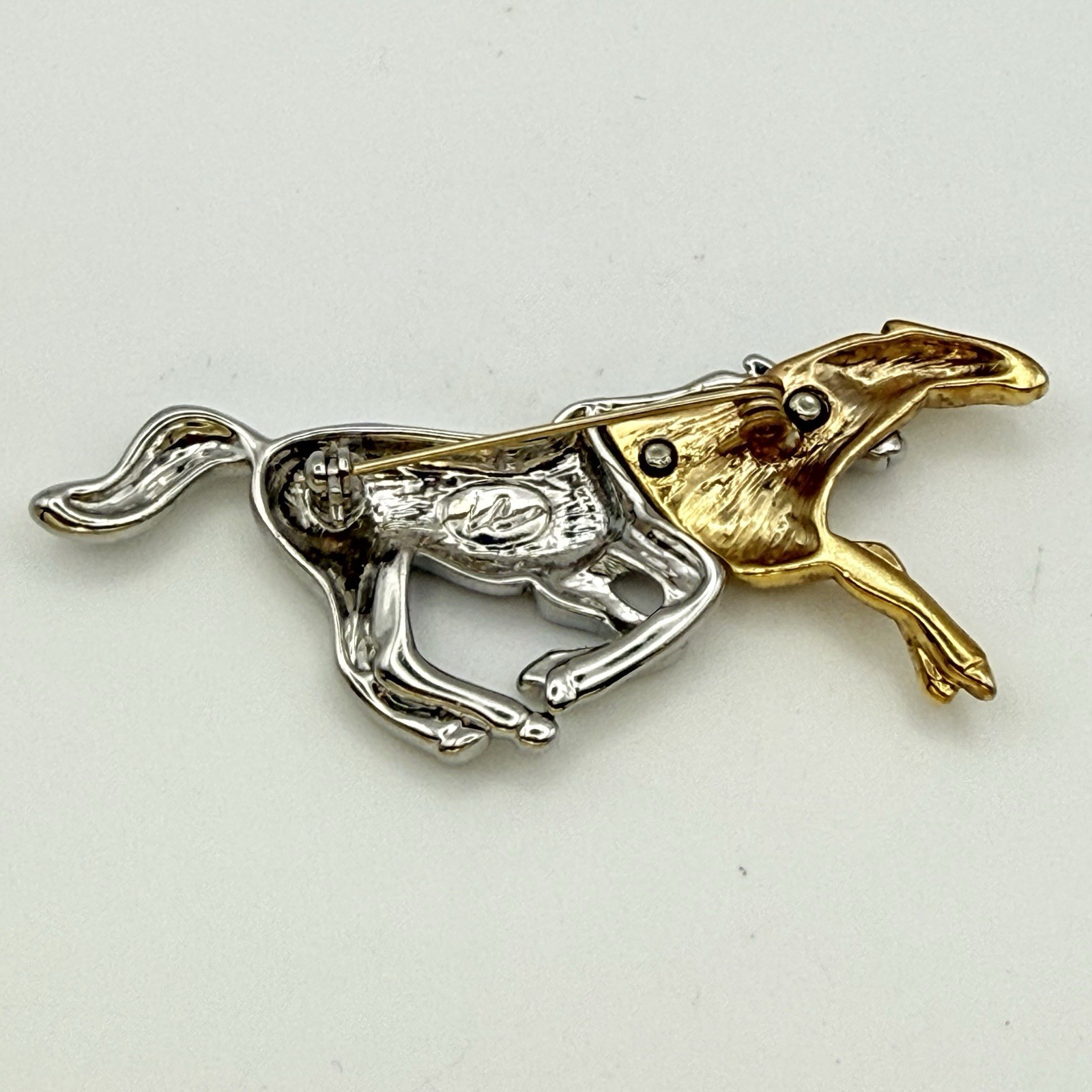 Liz Claiborne LC Running Horses Brooch Gold Silver Two Tone Horse 2.75″