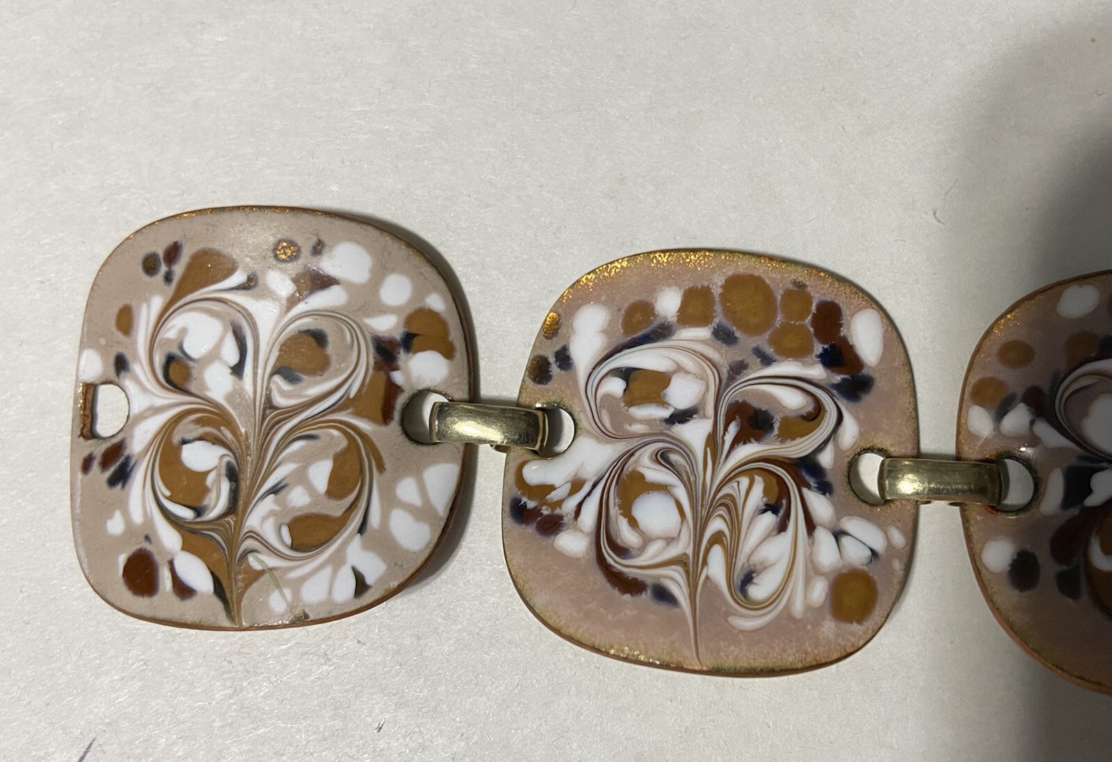 VINTAGE MCM- ENAMEL ON COPPER BRACELET- BROWN & WHITE- SIGNED INGA