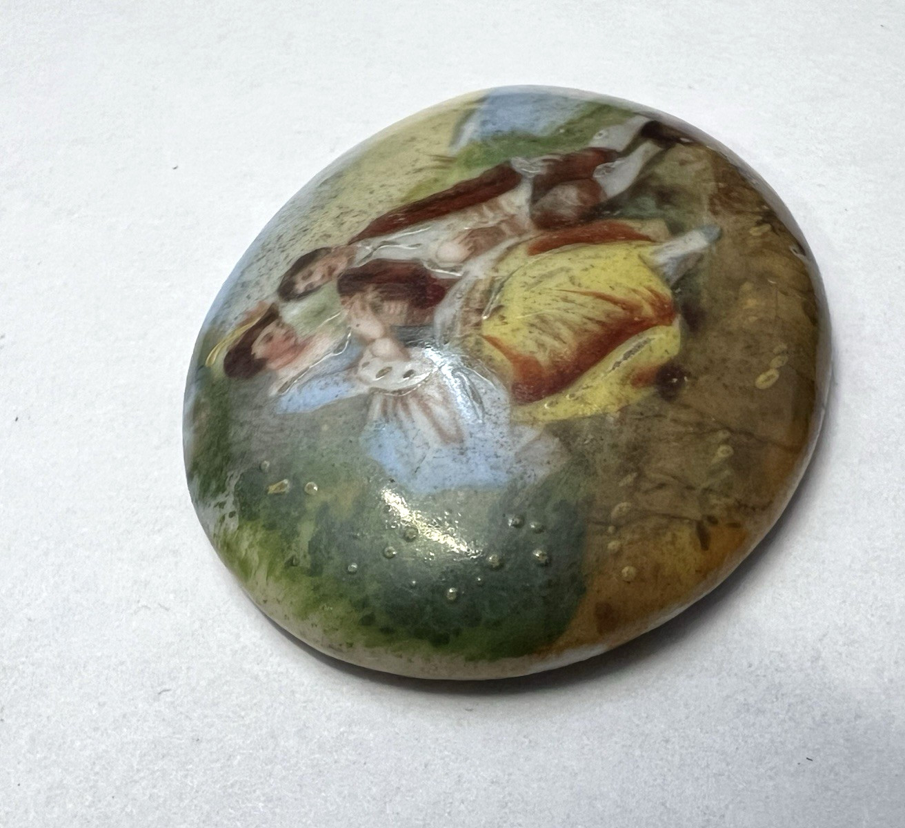 Vintage Hand Painted Porcelain Portrait Brooch Victorian Lady Oval Stone