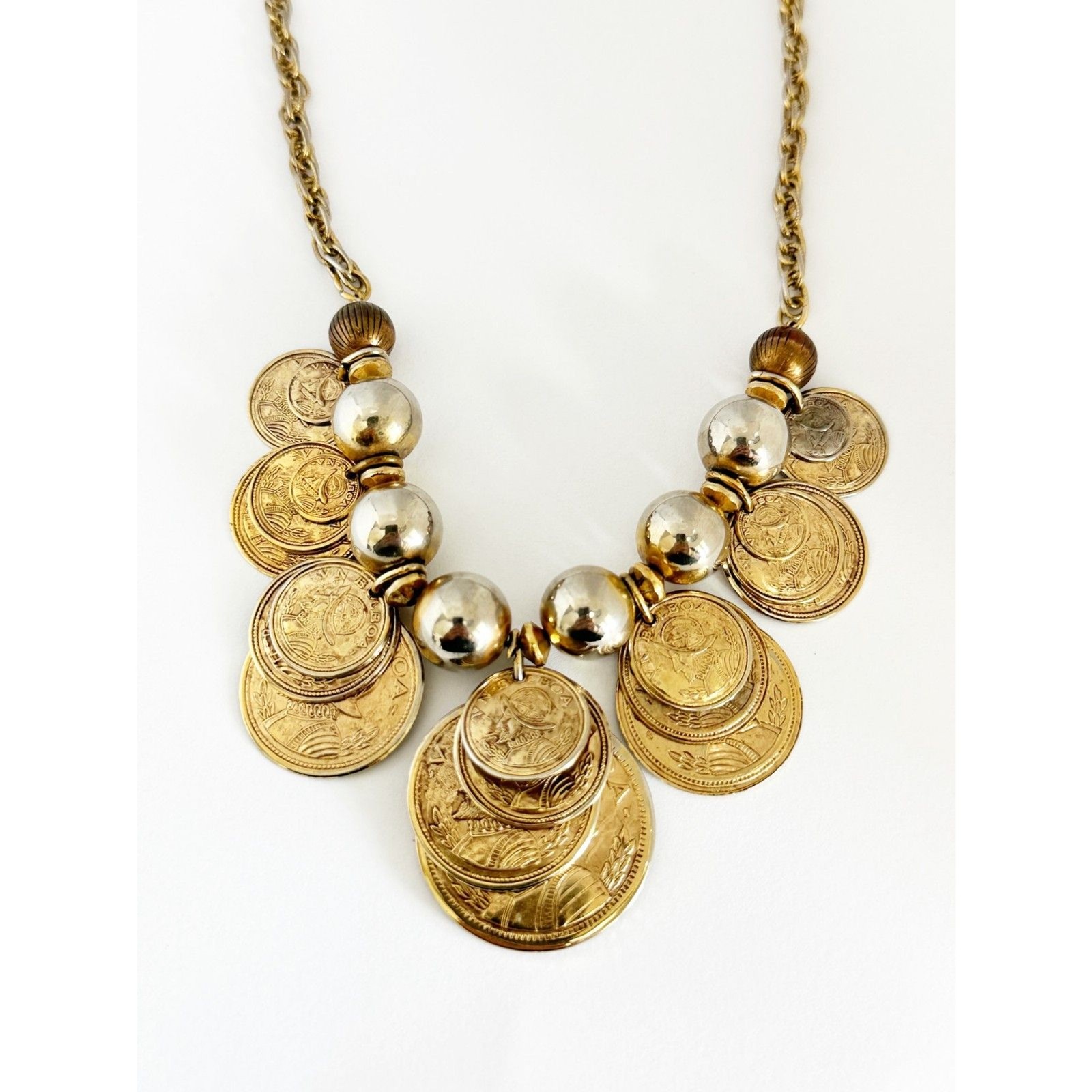 Vintage Coin Necklace VN BALBOA Spanish Treasure Gold Tone