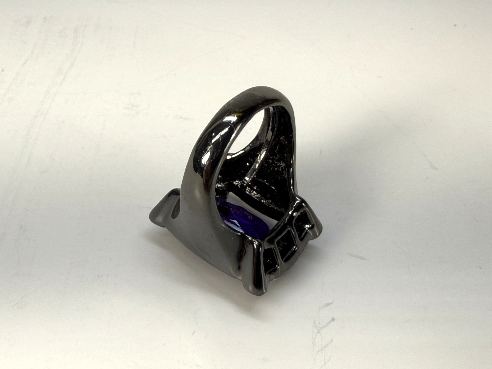 Vintage Faceted Purple Pink Rhinestone Gunmetal Large Ring Size 8