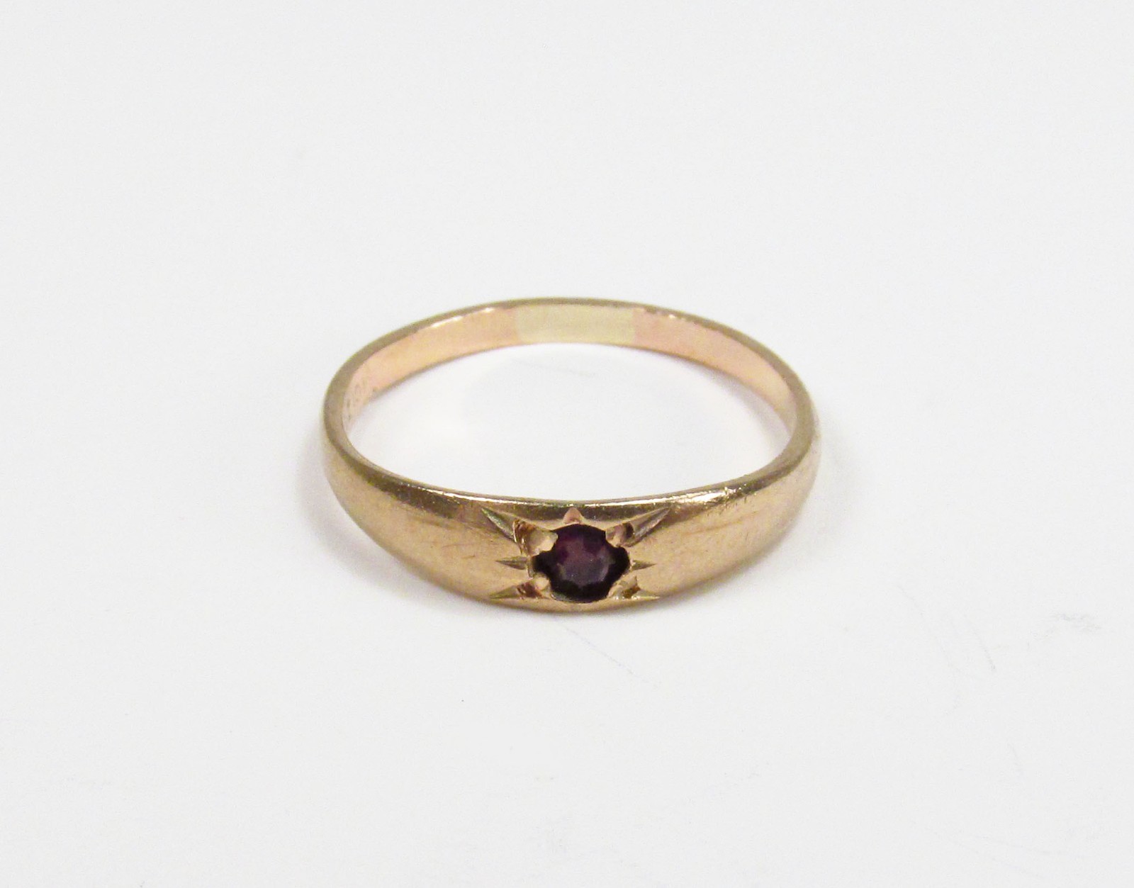 Vintage 1950s A & Z Chain Co. USA 10K Gold Red Ruby Baby Infant Band Ring Sz 0.5