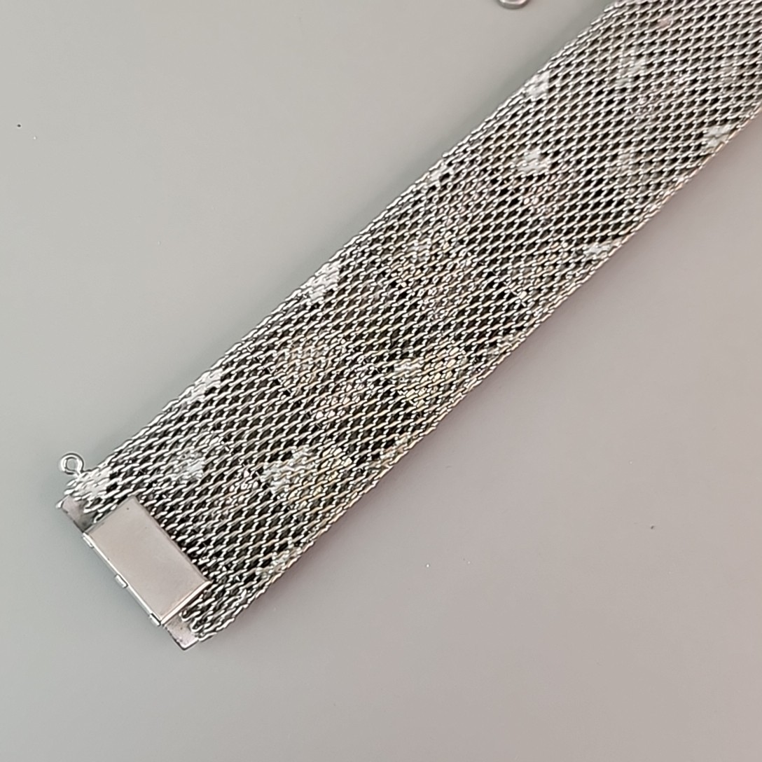 Vintage Wide Mesh Bracelet Silver Tone Wavy Panels 6.5″