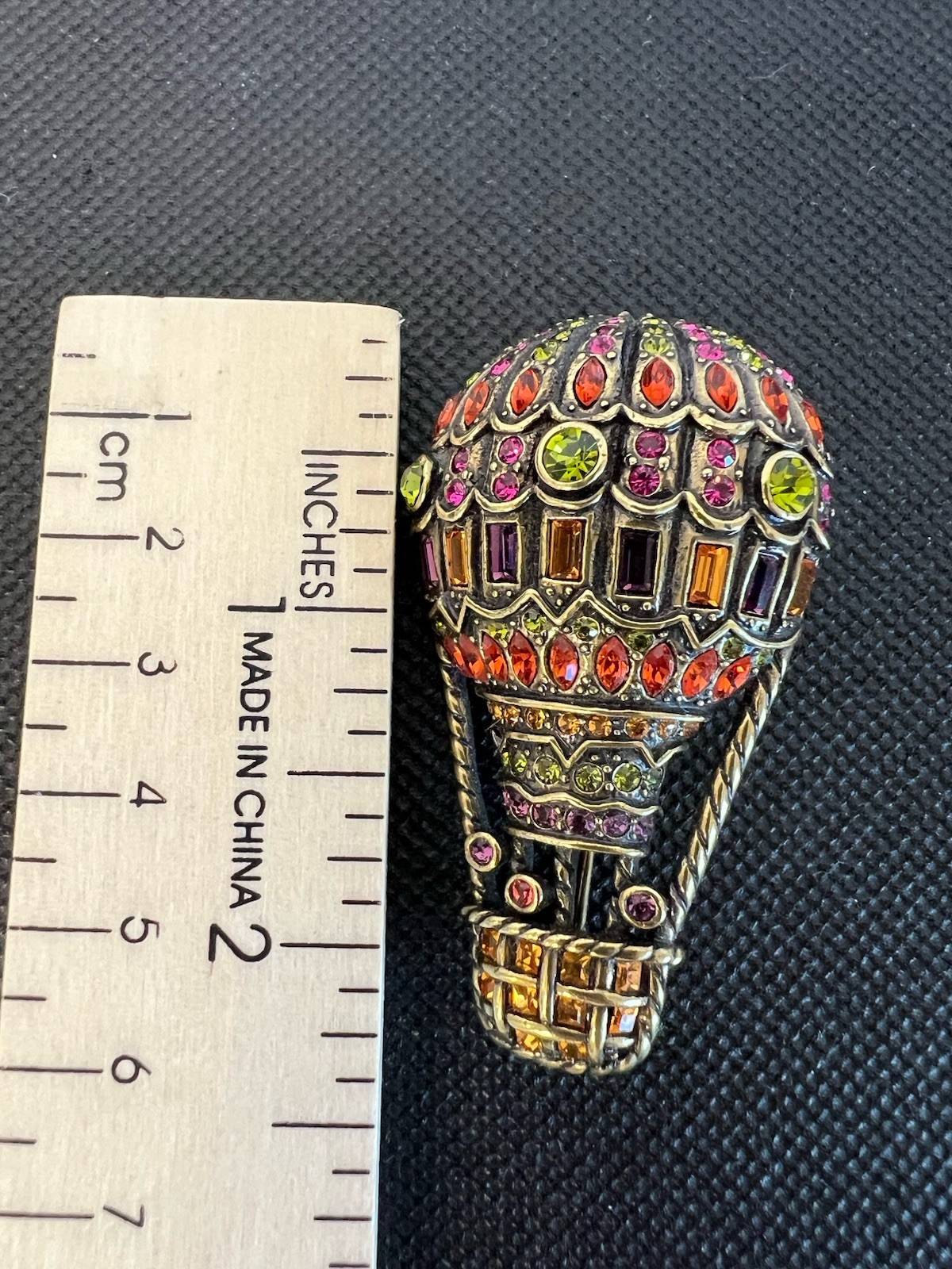 Heidi Daus Full of Hot Air Balloon Signed Brooch Pin 2.25” HSN Swarovski Crystal