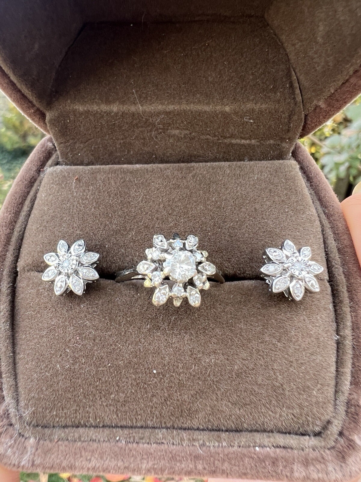 Vintage 14k gold DIAMOND snowflake jewelry set – earrings, ring – great gift!