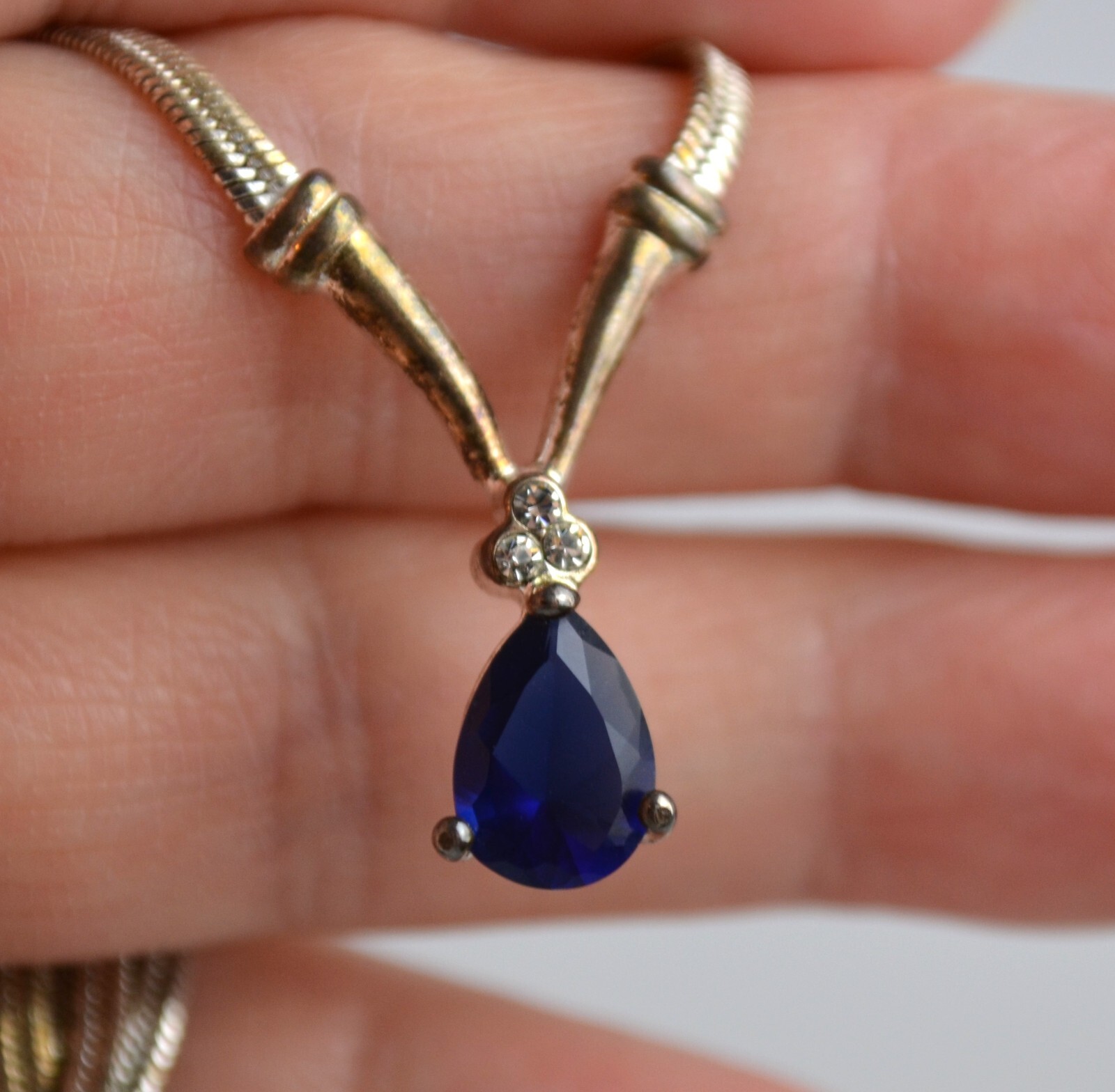 Vintage Necklace With Blue Teardrop Pendant 19″