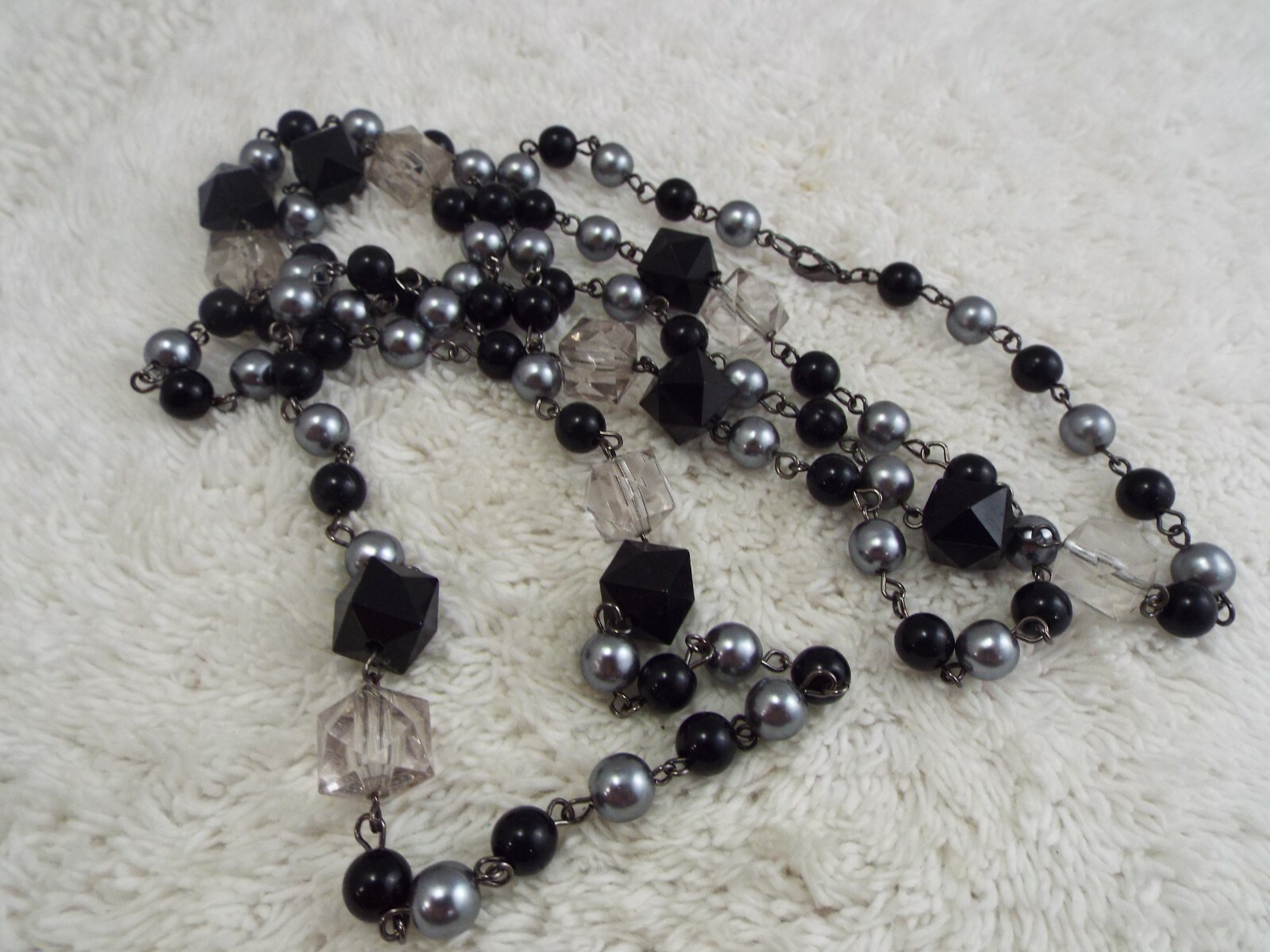 Gunmetal Black Gray Bead Chain Necklace (F19)