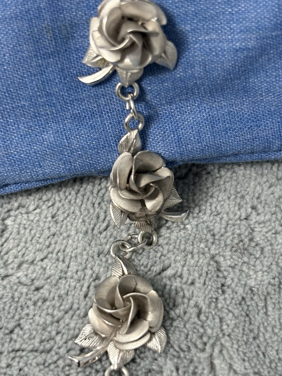 Vintage Sterling Silver Flowers Bracelet Six Roses Signed AC Estate 12g 6.8”