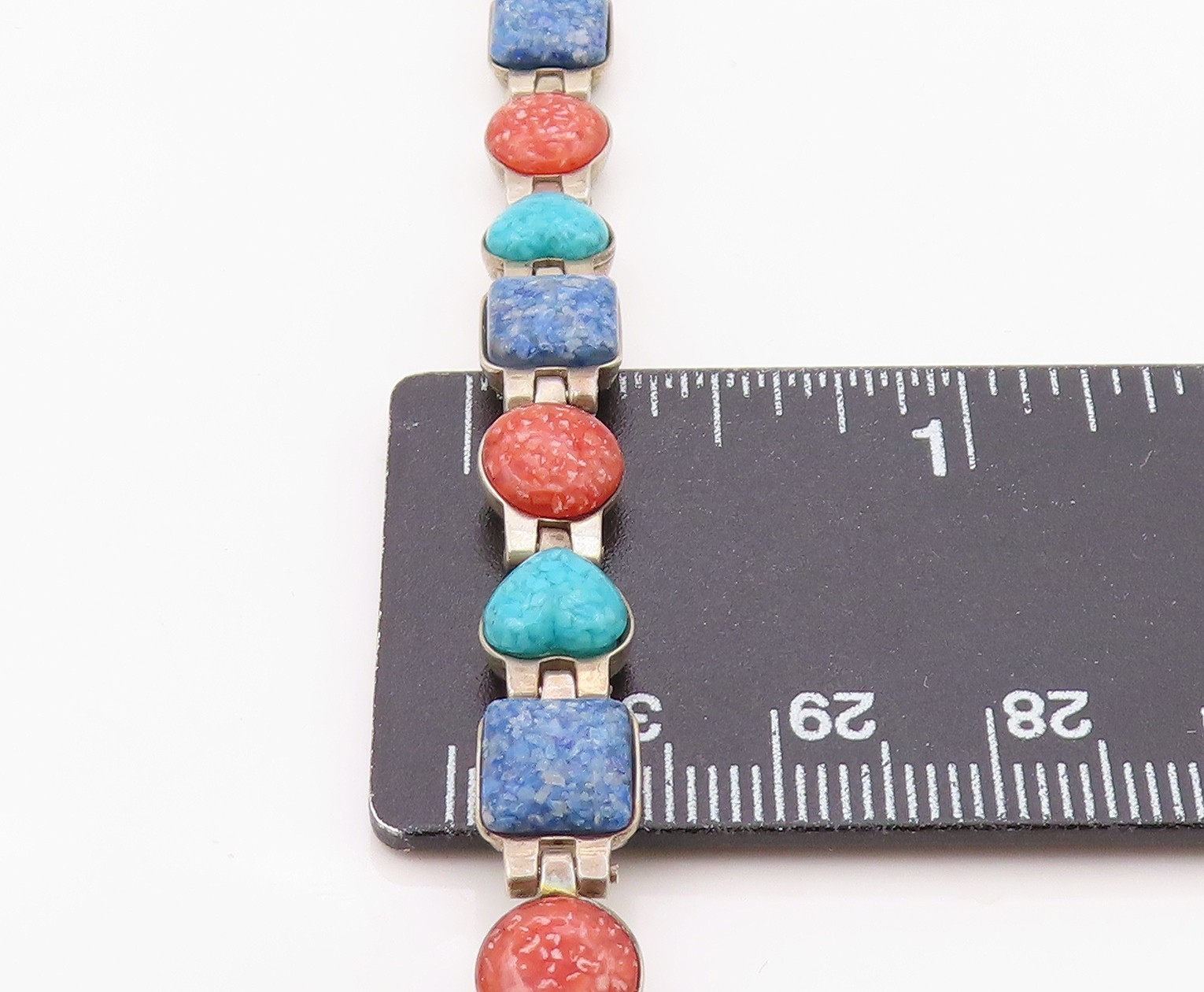 925 Sterling Silver Vintage Bracelet CAROLYN POLLACK Multi Gemstone Link BT12119