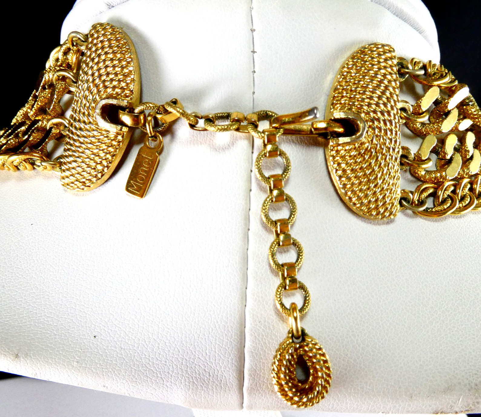 Vintage MONET Multi Strand Chain Necklace Bib 4 Strand Hook Clasp