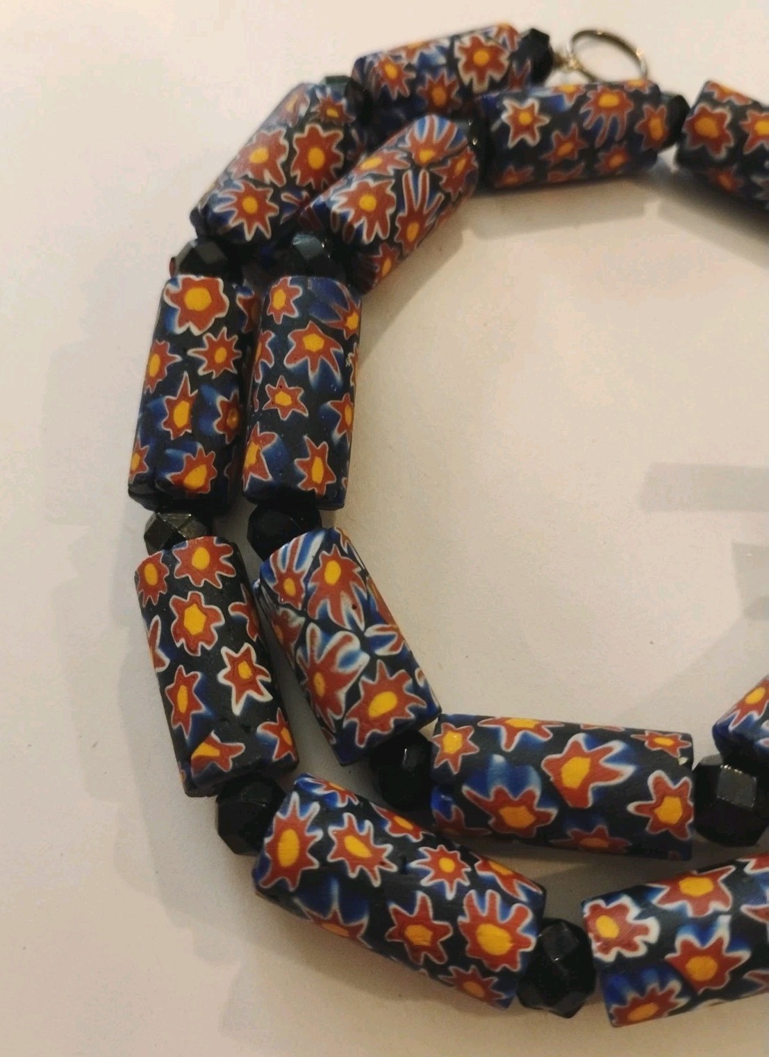 Very Vintage AFRICAN TRADE Beads Venitian Glass .925 Silver Clasp 17″ Necklace!