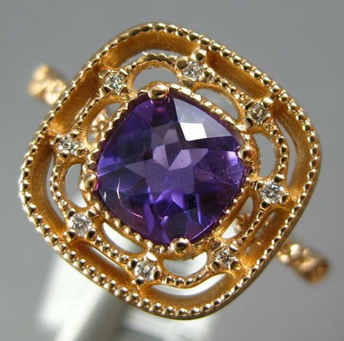 ESTATE .83CT DIAMOND & AAA AMETHYST 18K ROSE GOLD SQUARE CUSHION ETOILE FUN RING