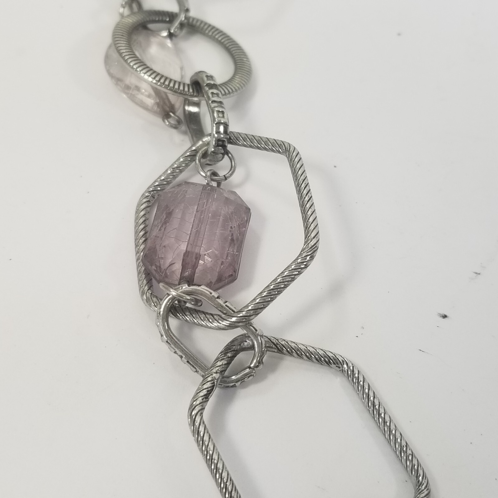 Lia Sophia Textured Silver Tone Hexagon Bead Fashion Necklace Open Link