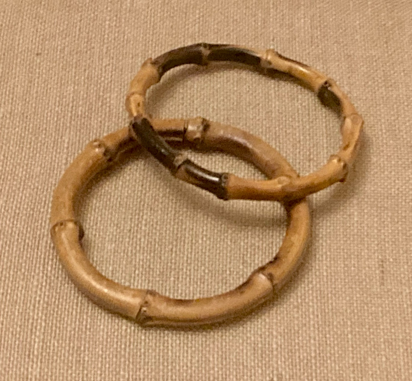 Vintage Burned Bamboo Wood Bangle Bracelet Rustic Boho Lot of 2