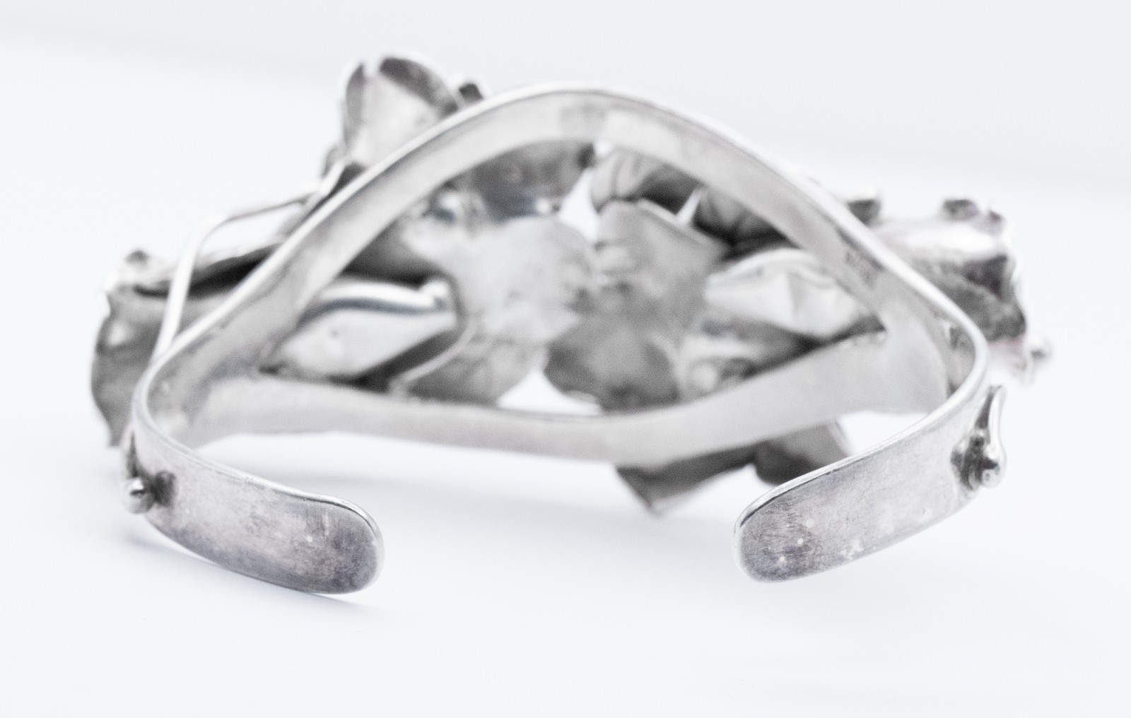 Sterling Silver 925 Floral Bangle Cuff Bracelet Flower Leaf 51.95g Hobé Maybe