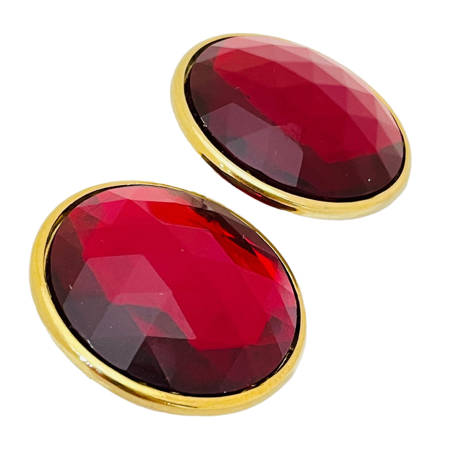 Vintage gold red glass designer runway pierced earrings