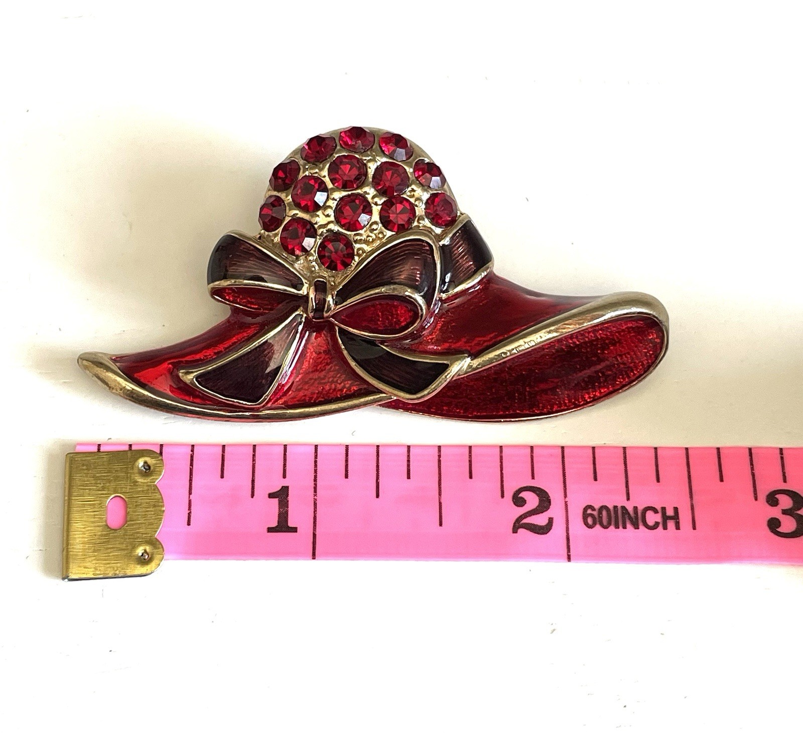 Vintage Red Hat Society Brooch Rhinestone Enamel Gold Hat Pin Fashion Statement