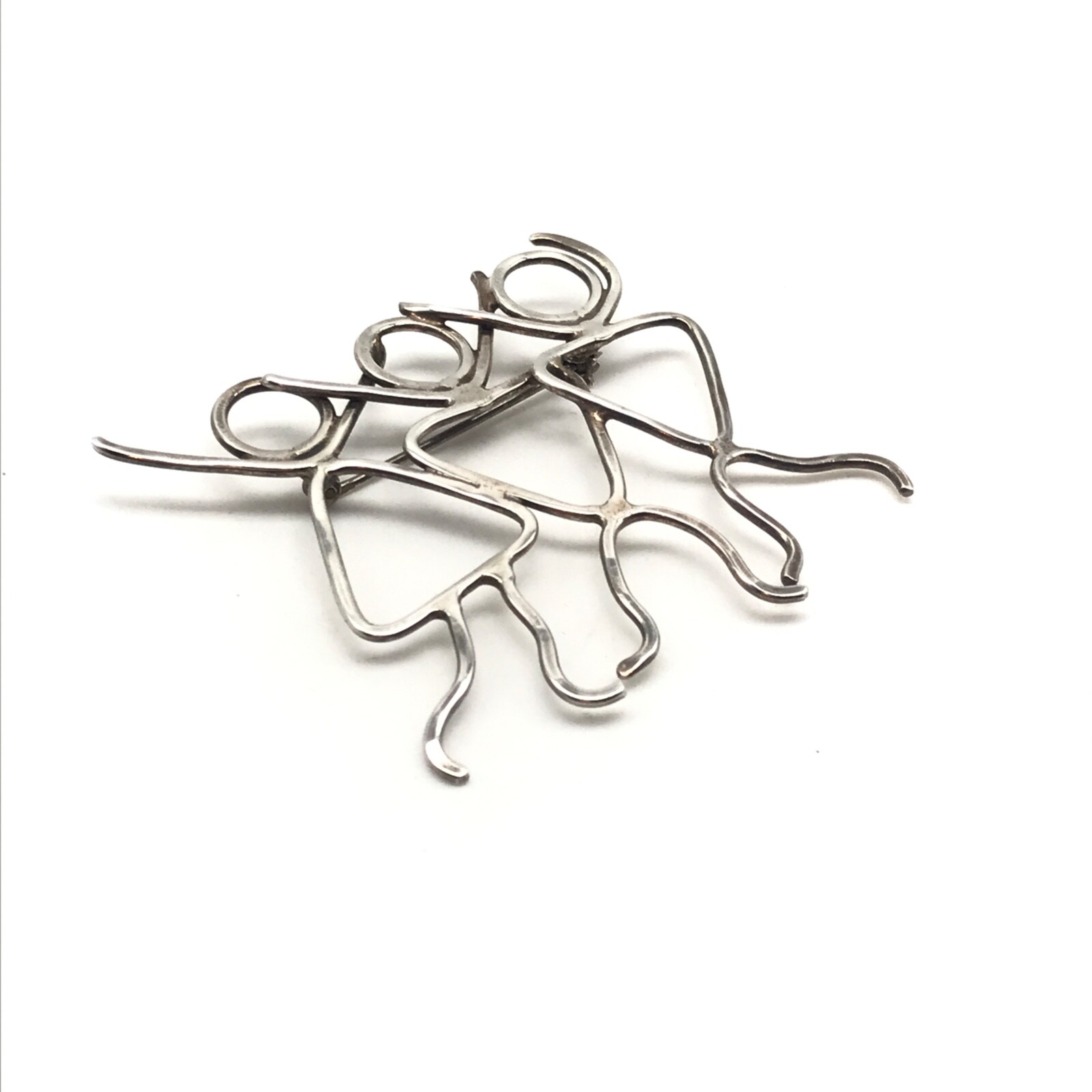 Vintage 925 Sterling Silver Modernist Three Person Stick People Brooch Pin