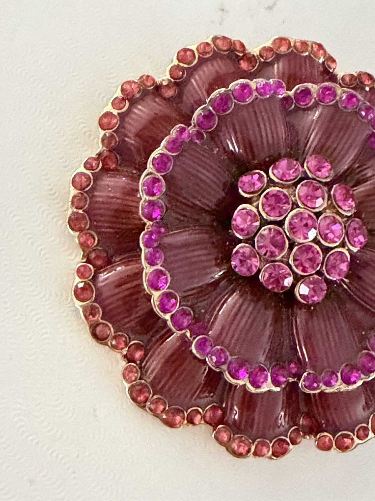 Vintage Liz Claiborne Burgundy Enamel Petals With Rhinestones Brooche