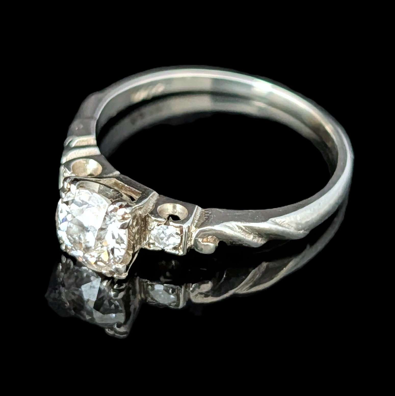 Vintage Old European Cut Diamond 14k White Gold Engagement Ring Estate Retro