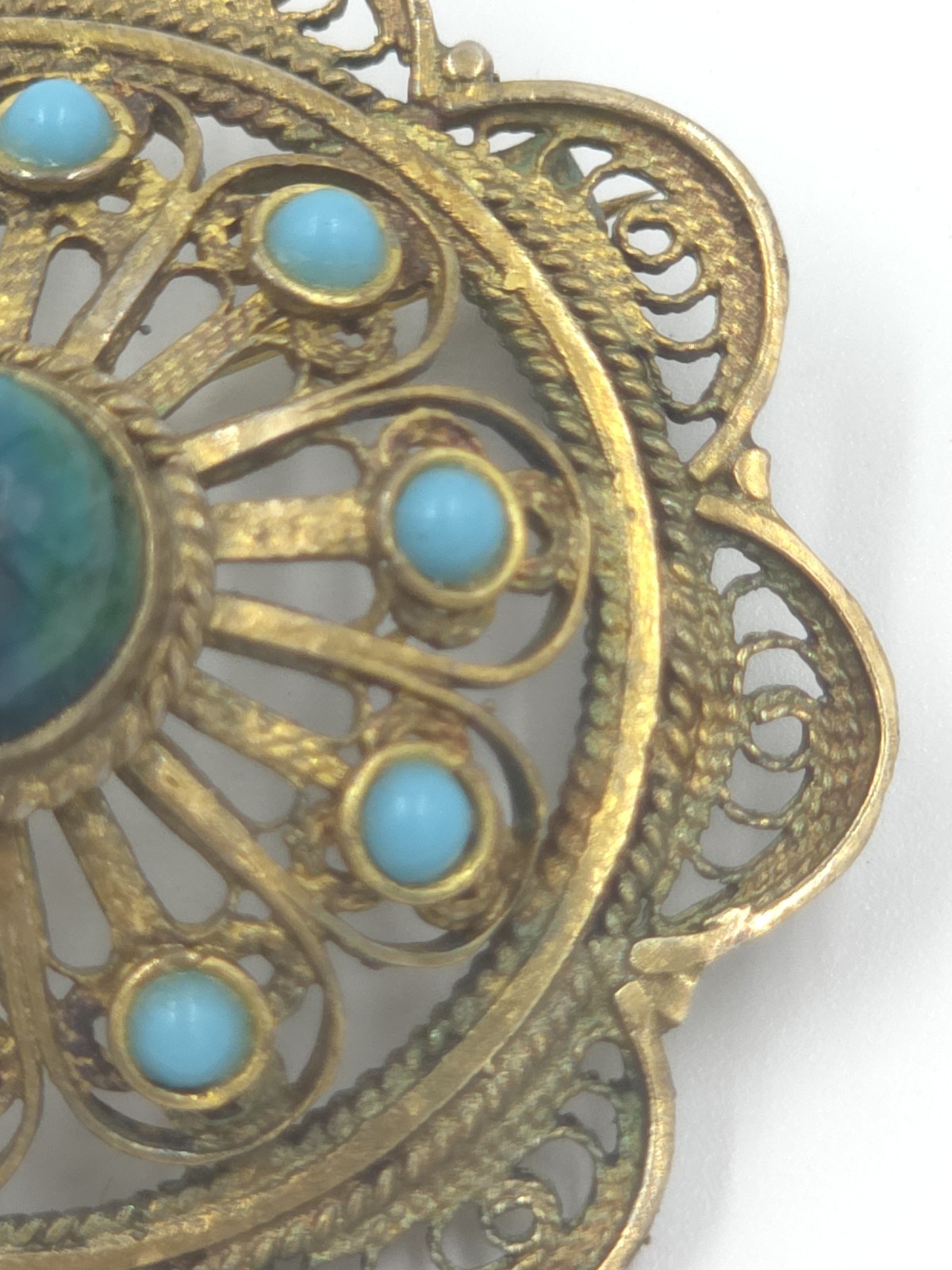Vintage Eilat & Turquoise STERLING SILVER Filigree Cannetille BROOCH/PENDANT