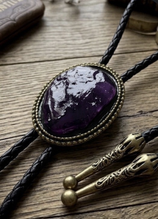 Handmade Purple Arrowhead Bolo Tie Midnight Plum Stone |Western Cowboy Neckwear