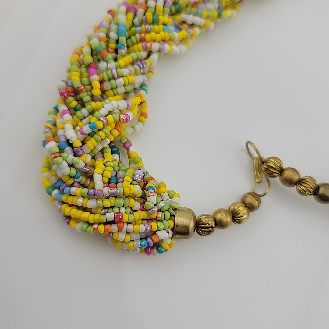 Vintage Braided Seed Bead 19″ Necklace Easter Multicolor Chunky Retro