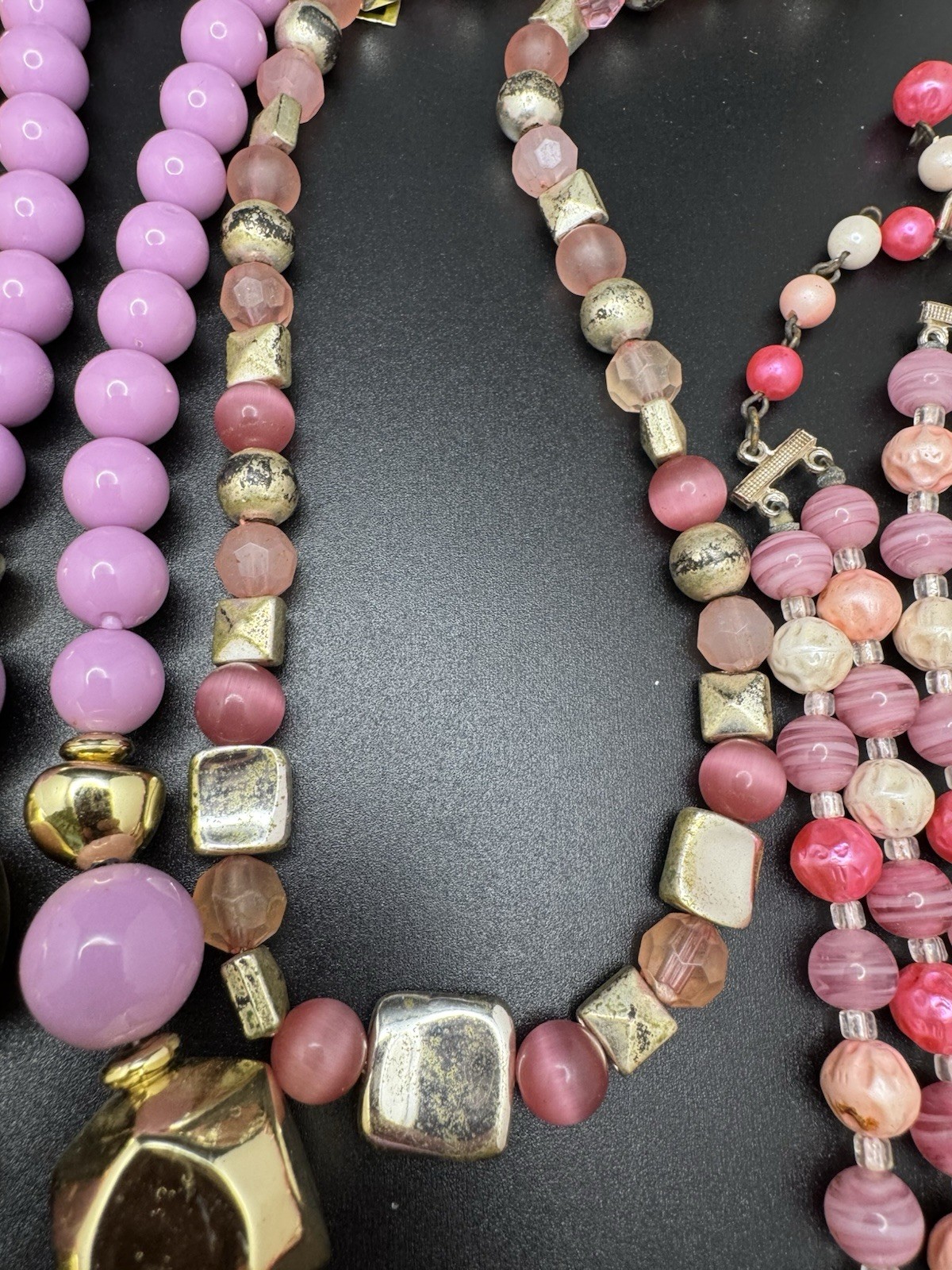 Vintage Lucite Beaded Necklace Lot Pink Coral Lavender Mod Japan 6 Pc